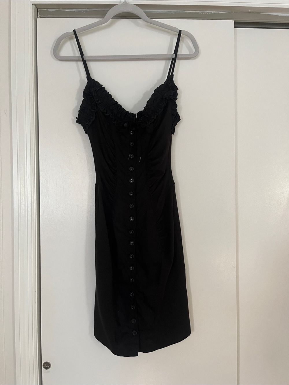 Betsey Johnson Black Button-Front rouged cotton Slip Dress